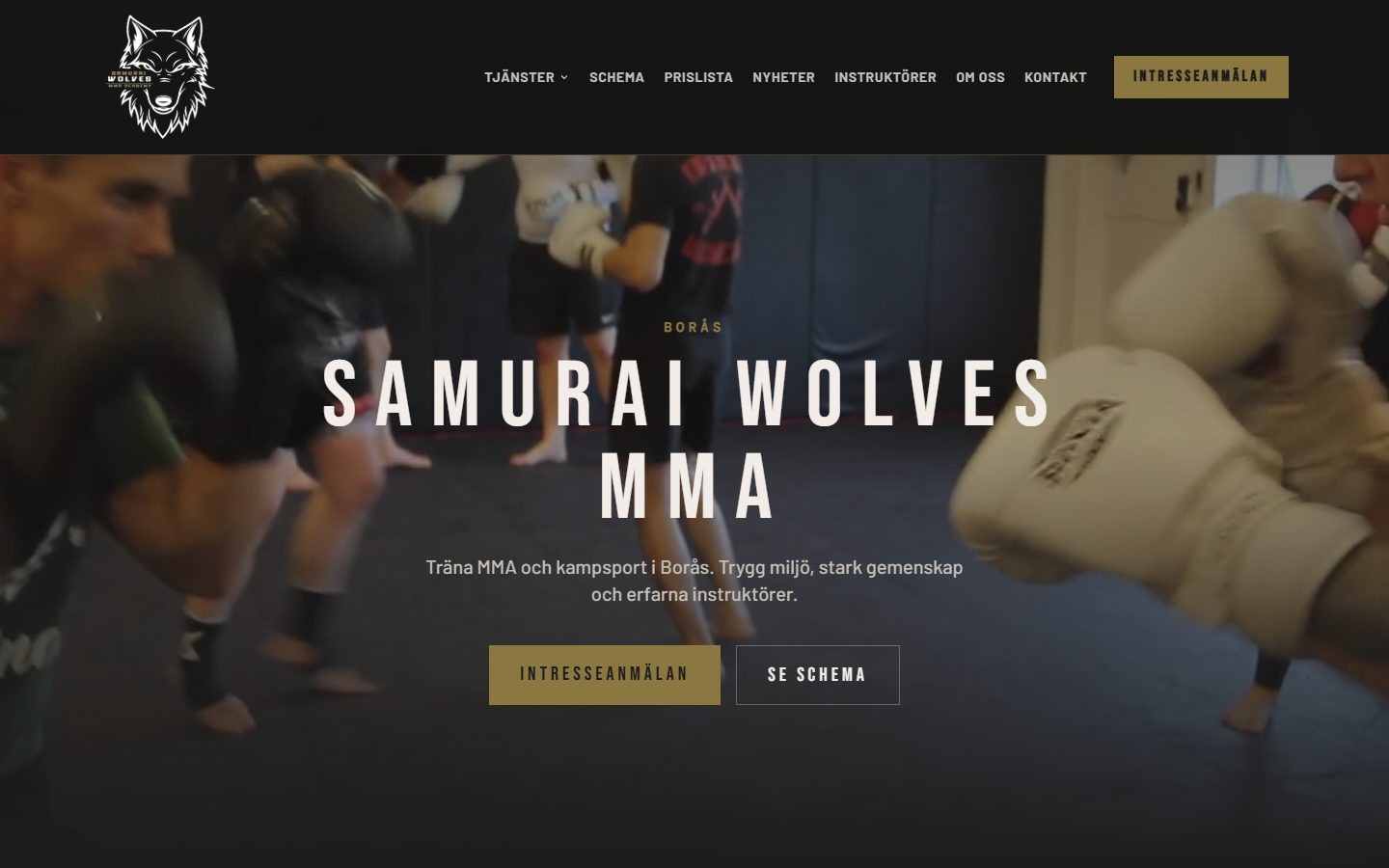 Startsidan på swmma.se för Samurai Wolves MMA i Borås